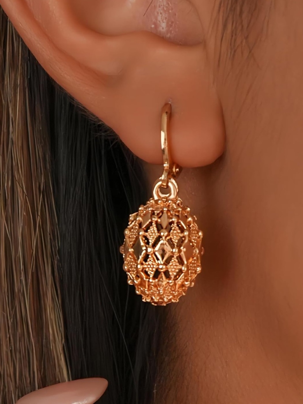 Anthropologie Gold Filigree Orb Drop Earrings - Picture 4 of 5